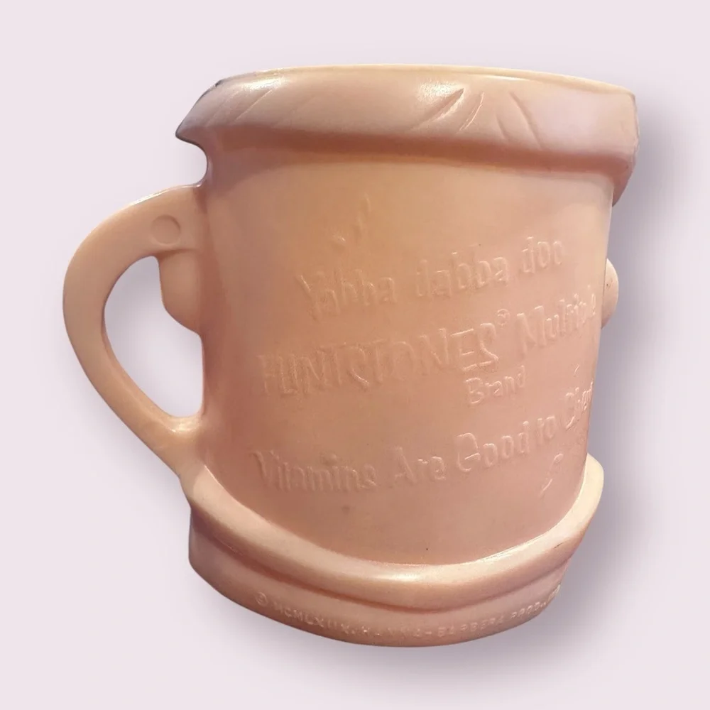 Set of 3 Vintage 1960's-70's Flintstones Fred Dino Bam Bam Vitamin Mug Cups